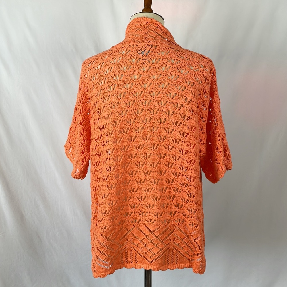 Chico's Orange Open Knit Shrug Cardigan Sweater - Size 1 = Medium/Size 8 - Picture 6 of 12